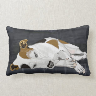 Almofada Lombar Jack Russell dormindo na cama de cachorro de carv