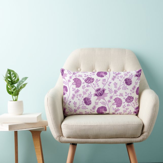 Almofada Lombar Jacobean Floral Pattern Pinks em Branco (Cadeira)