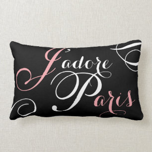 Almofada Lombar J'adore Paris eu amo o travesseiro cor-de-rosa