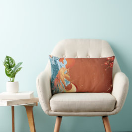 Almofada Lombar Japonês Floral - Tecido Elegante Laranja Rust