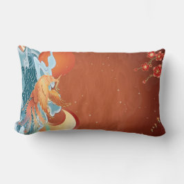 Almofada Lombar Japonês Floral - Tecido Elegante Laranja Rust