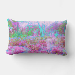 Almofada Lombar Jardim Abstrato de Rosa Impressionista e Turquesa