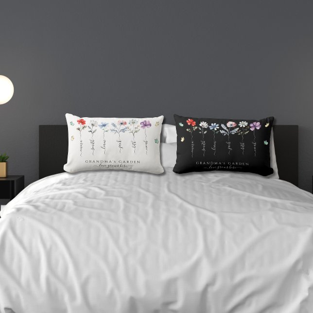Almofada Lombar Jardim da vovó com nomes de netos Flores selvagens (Criador carregado)