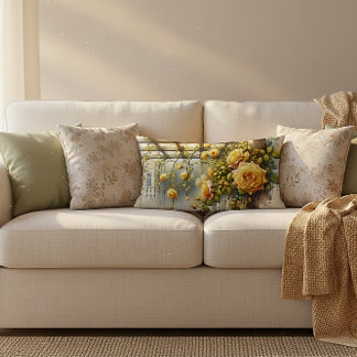 Almofada Lombar Jardim das Aquarelas de Rosas Amarelas