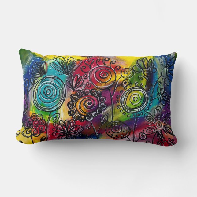 Almofada Lombar Jardim de Flor Colorida Whimsical (Frente)