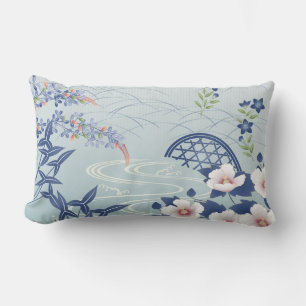 Almofada Lombar Jardim de Flor Japonês Azul-Claro Elegante