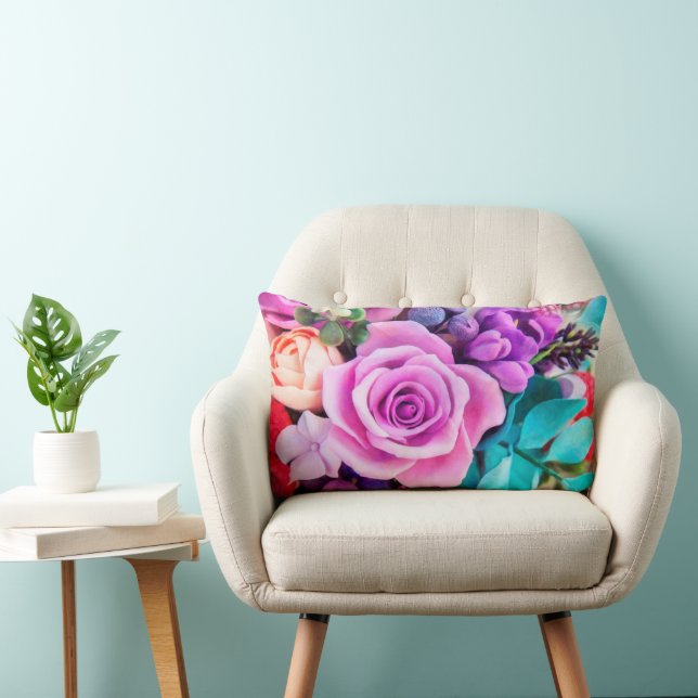 Almofada Lombar Jardim de Flores de Rosa Romântica (Cadeira)