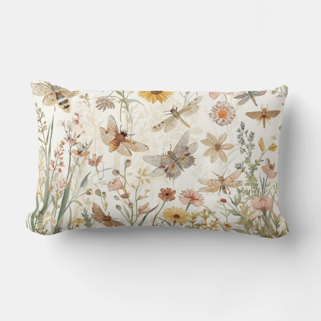 Almofada Lombar Jardim de Flores Silvestres Borboletas Botânicas F (Frente)