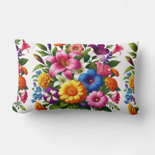 Almofada Lombar Jardim Flor Zinnias Brilhante e Cosmos - Jardim Ch