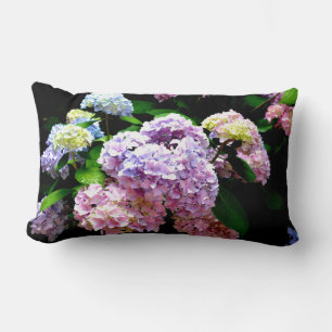 Almofada Lombar Jardim Hydrangea, rosa, azul, floral roxo