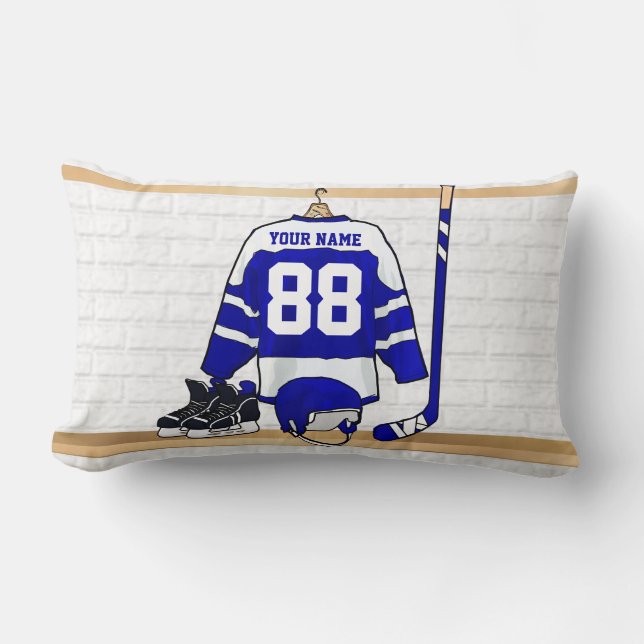 Almofada Lombar Jérsei azul e branco personalizado do hóquei em (Frente)