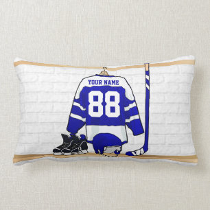 Almofada Lombar Jérsei azul e branco personalizado do hóquei em