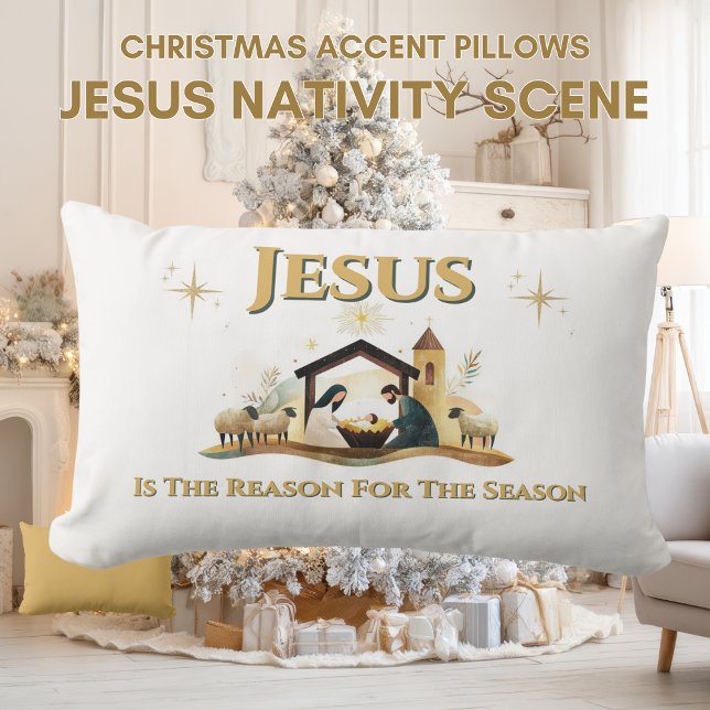 Almofada Lombar Jesus Nativity Christmas Accent Pillow Gold (Jesus Christmas Season Christian Lumbar Pillow)