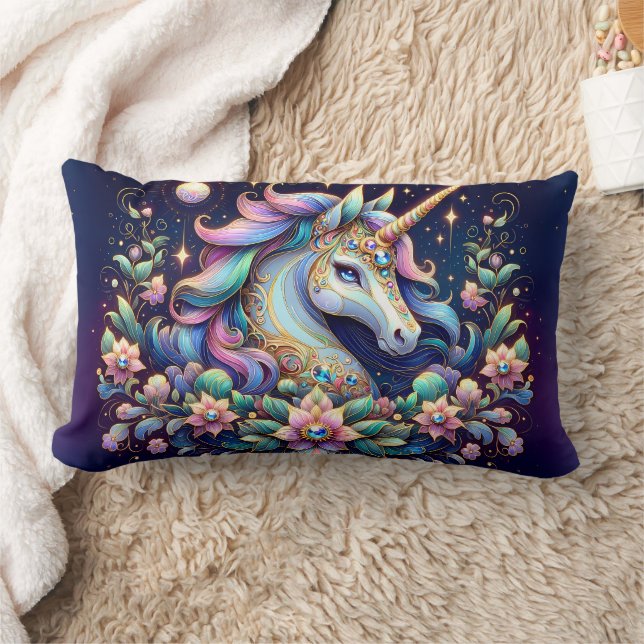 Almofada Lombar Jewel Toned Unicorn Floral Fantasy (Cobertor)