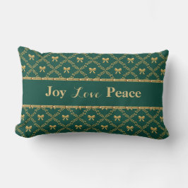Almofada Lombar Joy Love Peace: Green & Gold Bow Throw Pillow
