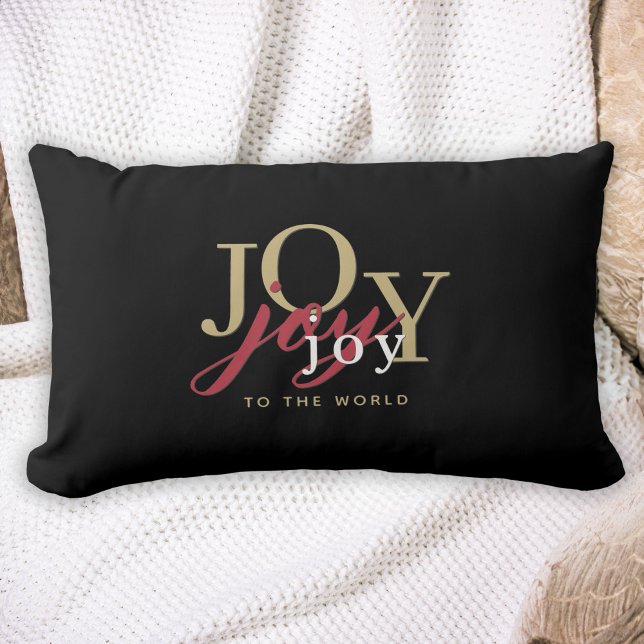 Almofada Lombar Joy to the World Festive Typografia Black (Criador carregado)
