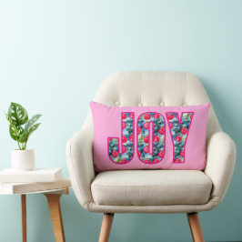Almofada Lombar JOY Word Art em Fuchsia Rosa e Teal Verde