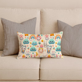 Almofada Lombar Kawaii Bunny Pastel Whimsical Nursery LumbarPillow