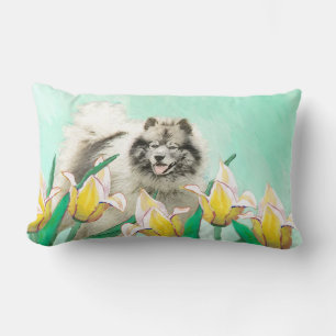 Almofada Lombar Keeshond em Tulips pintando lindas artes caninas o