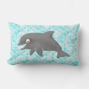 Almofada Lombar Keiki Watercolor Dolphin Wave Reversible