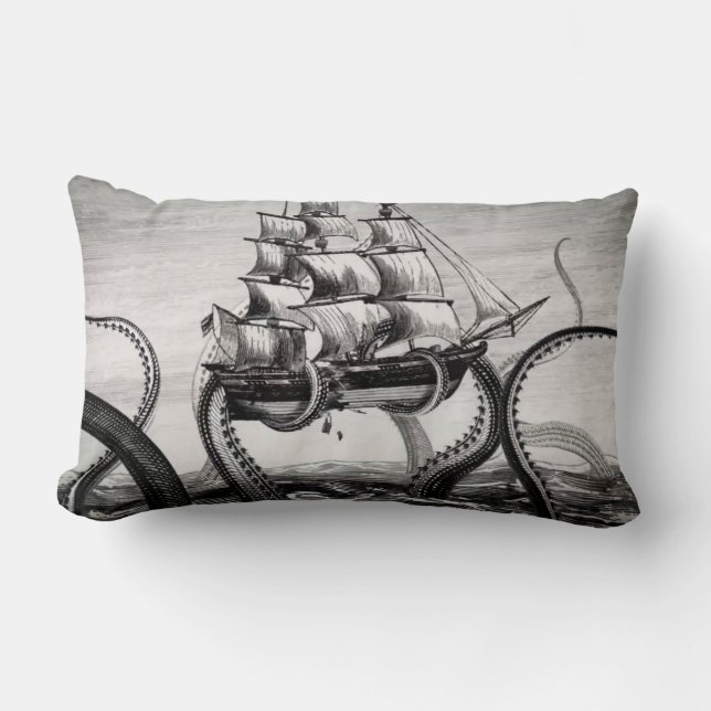 Almofada Lombar Kraken/polvo Eatting um navio de pirata, (Frente)