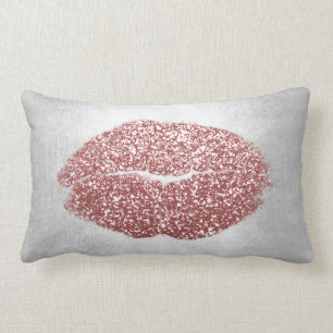 Almofada Lombar Lábios Brilhantes Cinzas Blush Pó Maquiagem Kiss