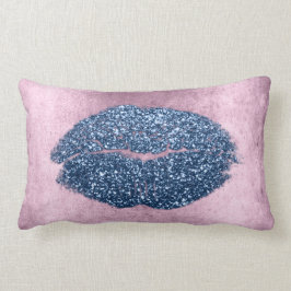 Almofada Lombar Lábios Brilhantes Cor-de-Rosa Grungente Denim Make