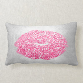 Almofada Lombar Lábios Cinzas Brilhantes Peony Rosa Makeup Kiss Si