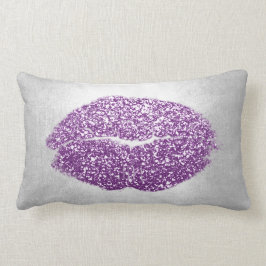 Almofada Lombar Lábios Cinzas Brilhantes Violeta Maquiagem Roxa Cé