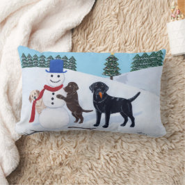 Almofada Lombar Labrador Christmas com Snowman