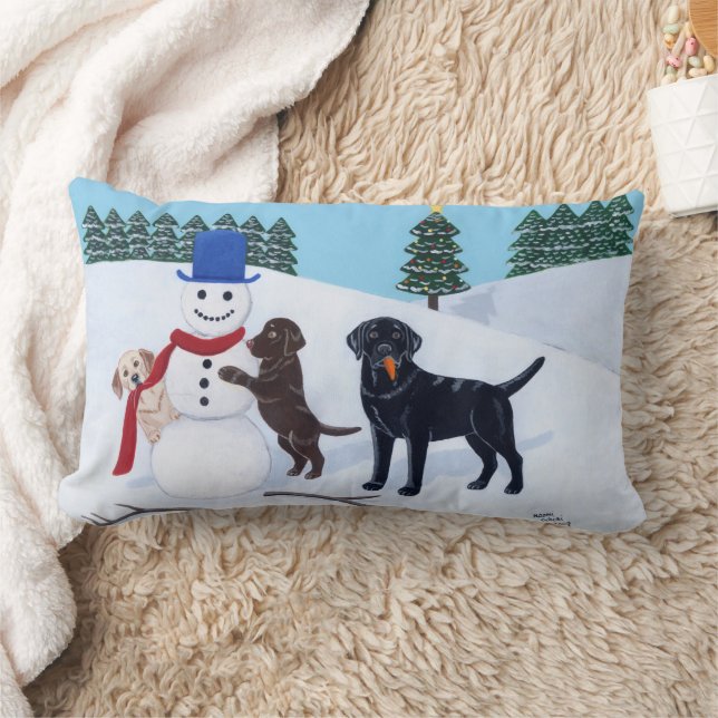 Almofada Lombar Labrador Christmas com Snowman (Cobertor)