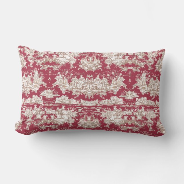 Almofada Lombar Lago vermelho legendário toile de jouy (Frente)
