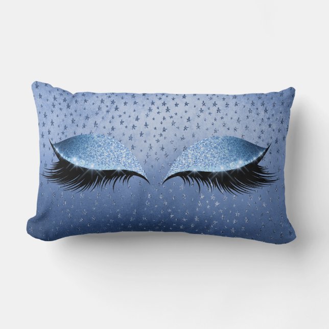 Almofada Lombar Lâmpadas de Maquiagem Metálica Azul Estrelas de Lâ (Frente)
