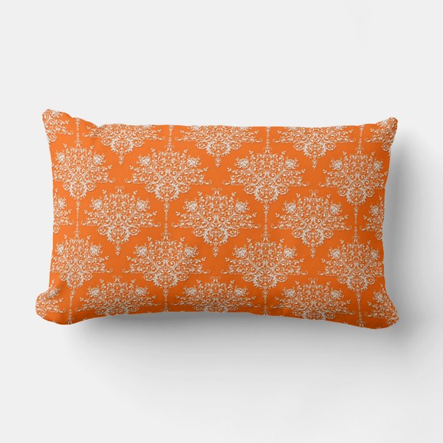 Almofada Lombar Laranja Brilhante e Damasco Branco (Frente)