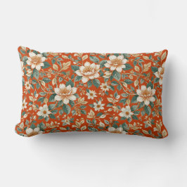 Almofada Lombar Laranja, Creme e Algodão Teal Floral