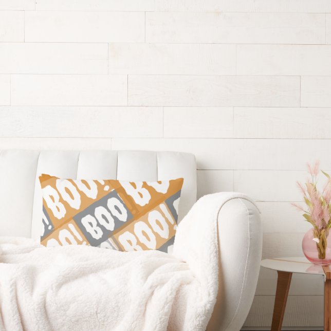 Almofada Lombar Laranja moderno e Cinza Boo Padrão Halloween (Sofá)