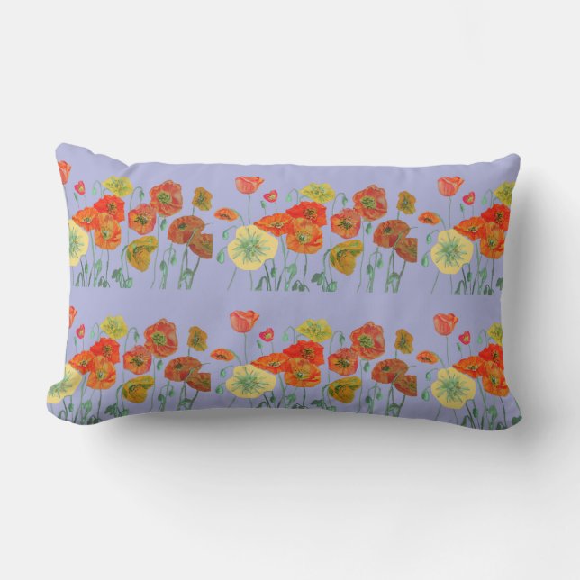 Almofada Lombar Laranja Shabby Poppy Pastel Floral Purple Lilac Cu (Frente)