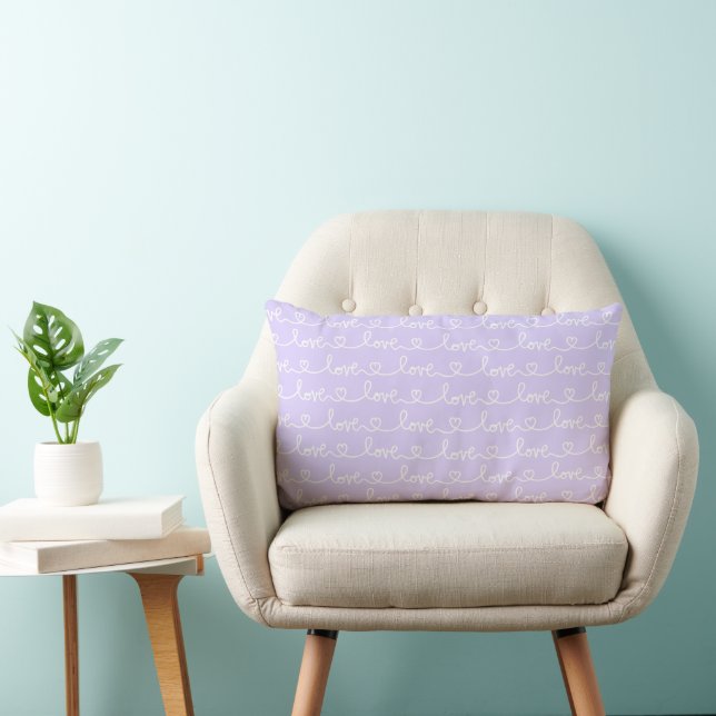 ALMOFADA LOMBAR LAVANDA COM AMOR E CORAÇÕES COM LETRA BRANCA (Cadeira)