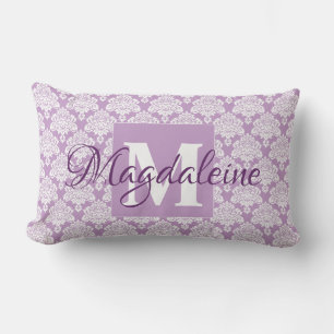 Almofada Lombar Lavanda Travesseiro Damask com Monograma e Nome