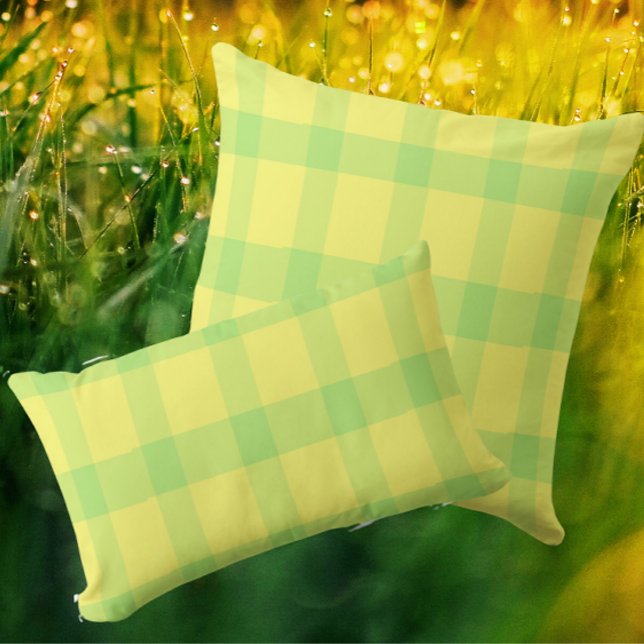 Almofada Lombar Lemon Yellow Lime Green Rustic Plaid Check (Welcome spring with this lemon lime plaid!)