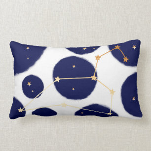 Almofada Lombar Leo Zodiac Marinho Bolinhas e Design Dourada