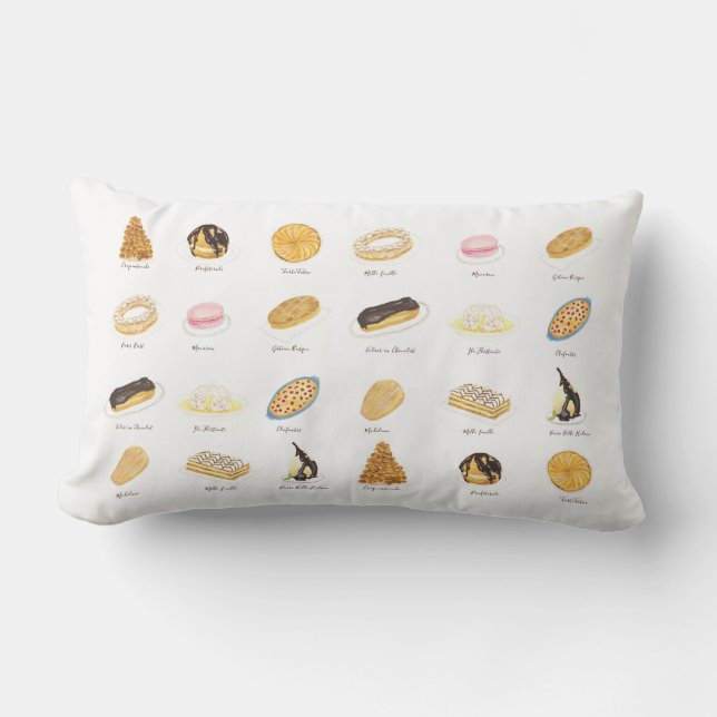 Almofada Lombar Les Pâtisserie Françaises watercolor (Frente)