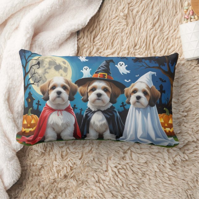 Almofada Lombar Lhasa Apso Cachorros Pumpkin Halloween Engraçado (Cobertor)