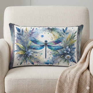 Almofada Lombar Libélula Azul Aquarela Botânica