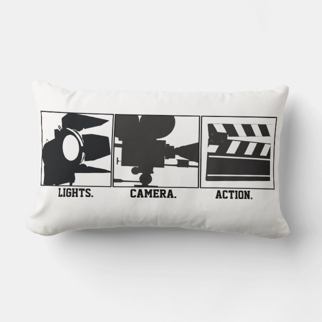 Almofada Lombar Lights.Camera.Action. Travesseiro de Movie Maker (Frente)