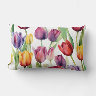 Almofada Lombar Lindas Flores de Tulipas de Aquarela