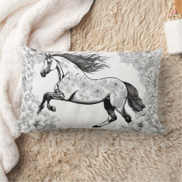 Almofada Lombar Lindas Flores e Cavalo Colorem Sua Própria