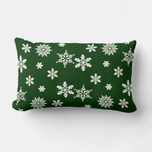 Almofada Lombar Lindos flocos de neve brancos em um fundo verde