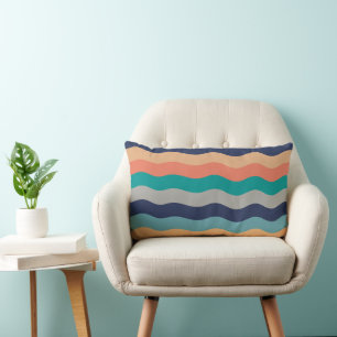 Almofada Lombar Linhas Ondas Retroativas - Alavanca Laranja Azul T