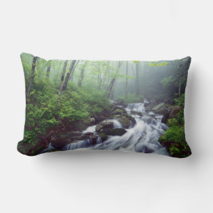 Almofada Lombar Linn Cove Creek em cascata através da névoa